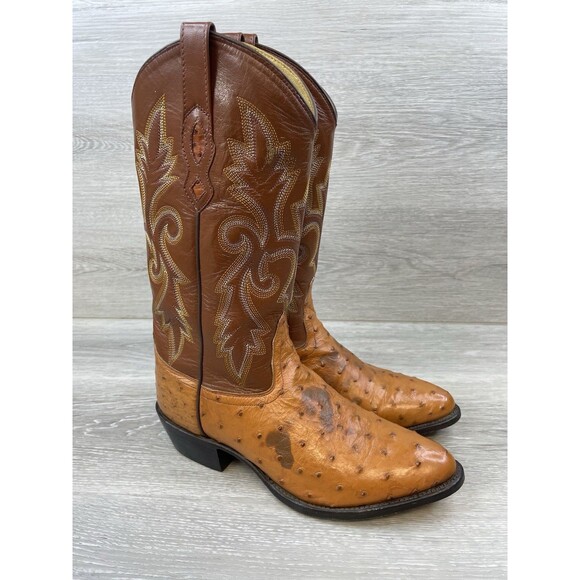 Men's 9EE Full Quill Ostrich Cowboy Boots Tan Exotic Leather Western Rodeo Ranch - Picture 1 of 13